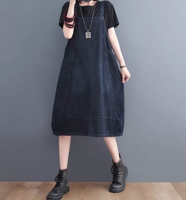 【送料無料】ふっくら オーバーサイズ ポケット ストレート 袖なし ミディアム丈 ひざ下 夏 サスペンダースカート レディース サロペット