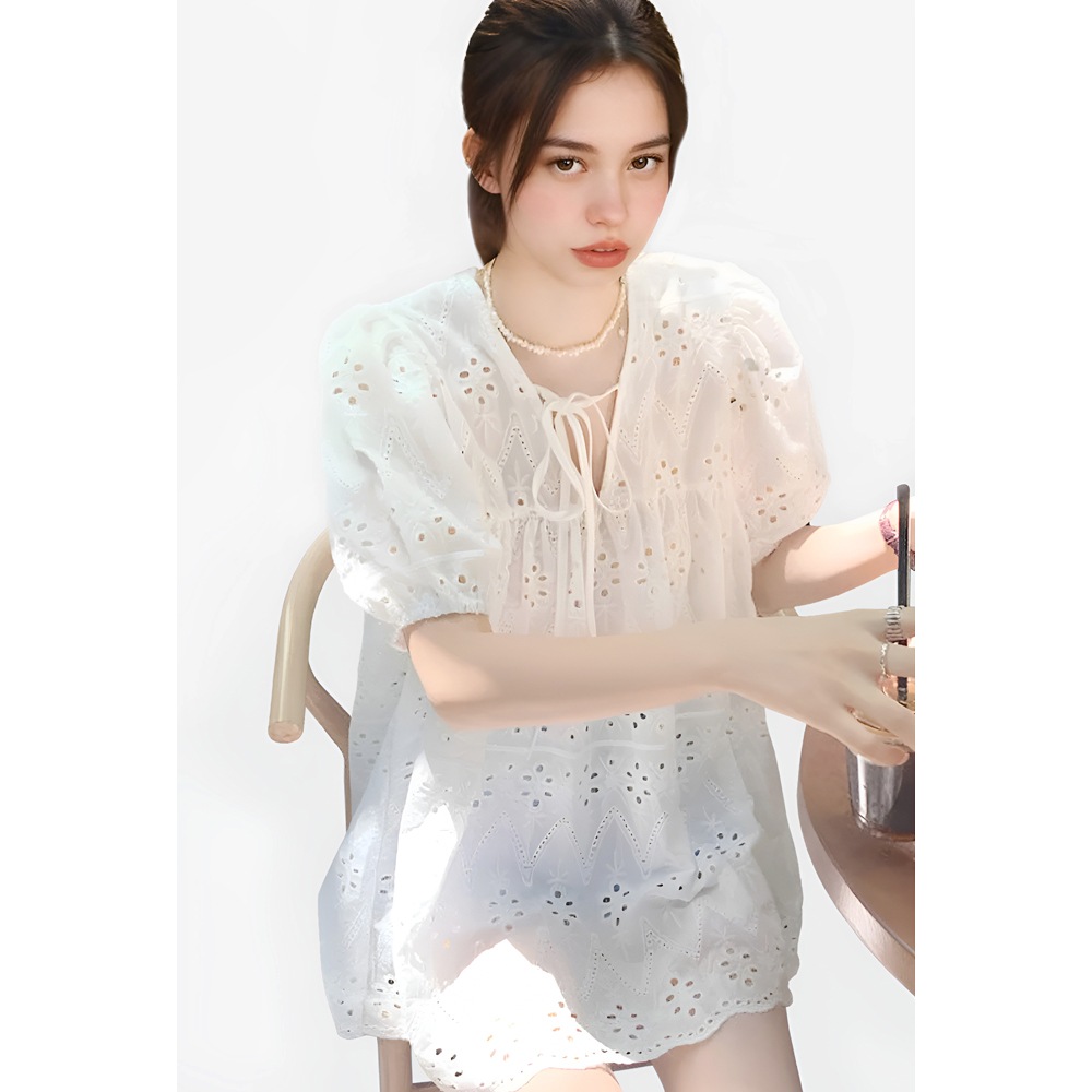 【メガ割 最大20％OFF】レディース フェミニン アイレットパンチレースブラウス