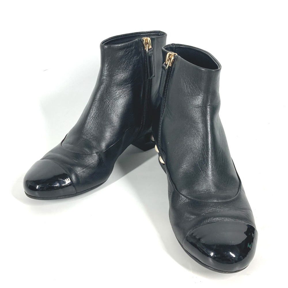 ブーツ G32239 フェイクパール CC ココマーク ショートブーツ 靴 シューズ レザー ブラック