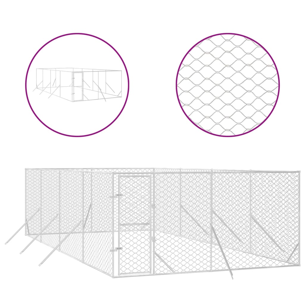屋外用犬小屋 シルバー 4x8x2m 亜鉛メッキ鋼製