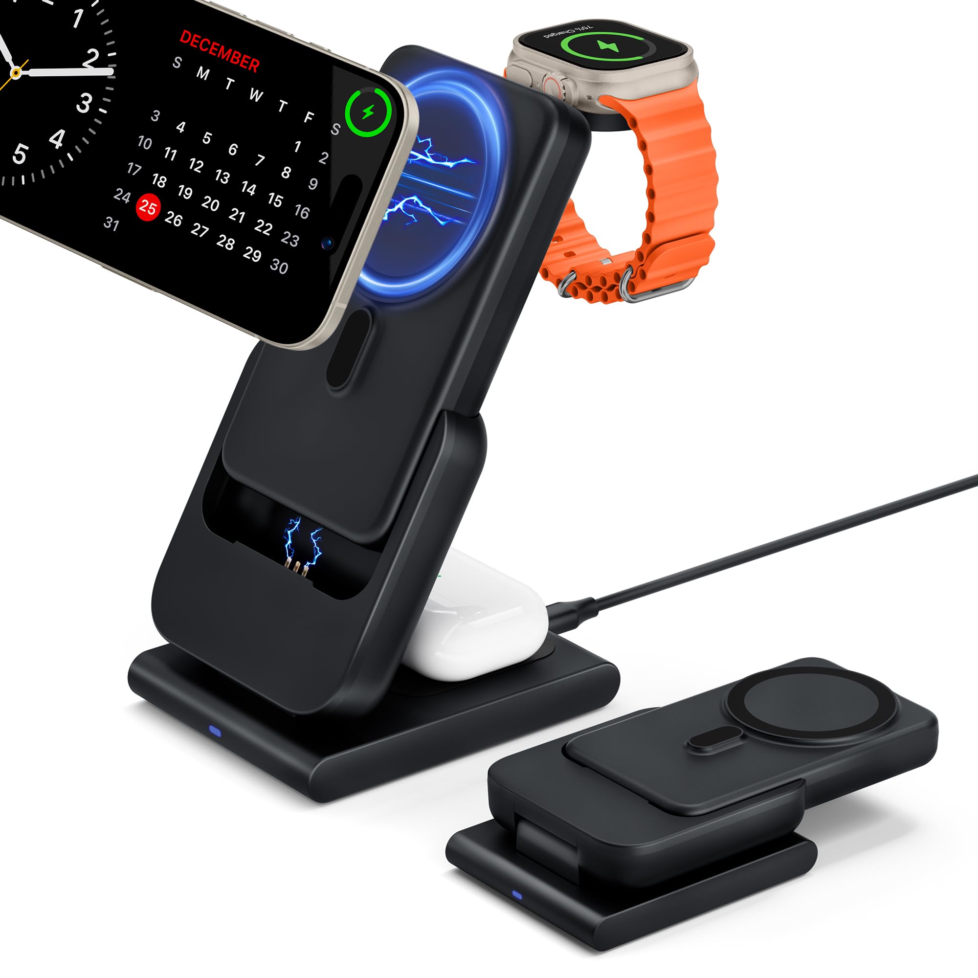 【新モデル 10000mah】RORRY magsafe充電器 4in1 ワイヤレス充電器 モバイルバッテリー 大容量 アップルウォッチ 充電器 iphone 同時充電 15W 折り畳み式 スタンド