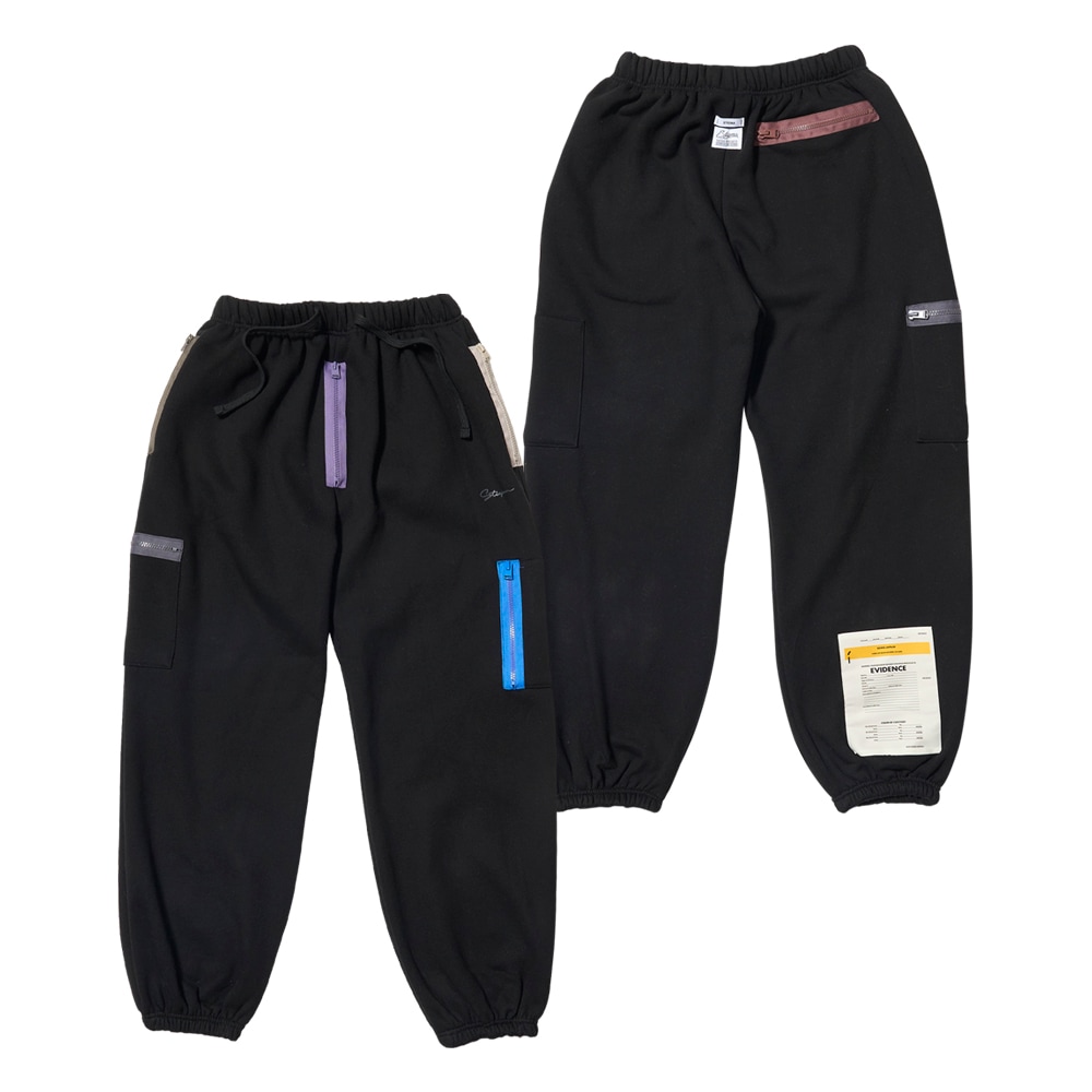 ZIPPER WIDE JOGGER PANTS BLACK
