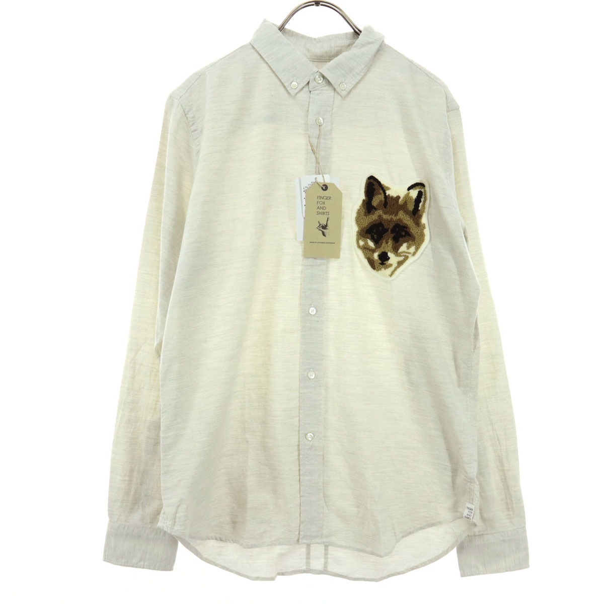 未使用 FINGER FOX AND SHIRTS フィンガーフォックスアンドシャツ 日本製 ワッペン 長袖 ボタンダウンシャツ S ホワイト系 メンズ 古着