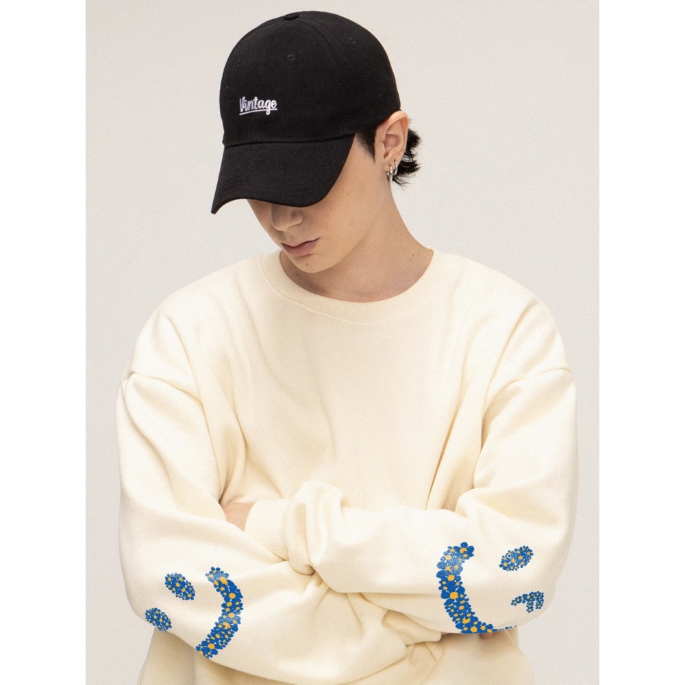 GRAVERエルボーマルチフラワードローイングスマイルマンツーマンクリーム