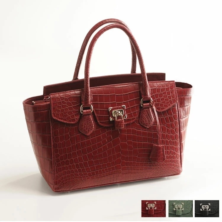 ヘンローン社製原皮使用クロコダイル南京錠付きトートバッグマット加工レディース『クロコ