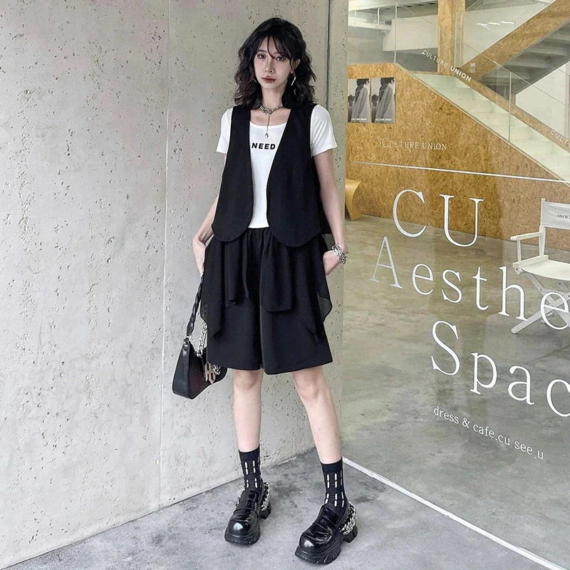 カジュアル気質レディースセットアップベストトップスショットパンツ二点セット通勤涼しく楽ちんセットアップ焼け止めセットアップレディース夏uvカット