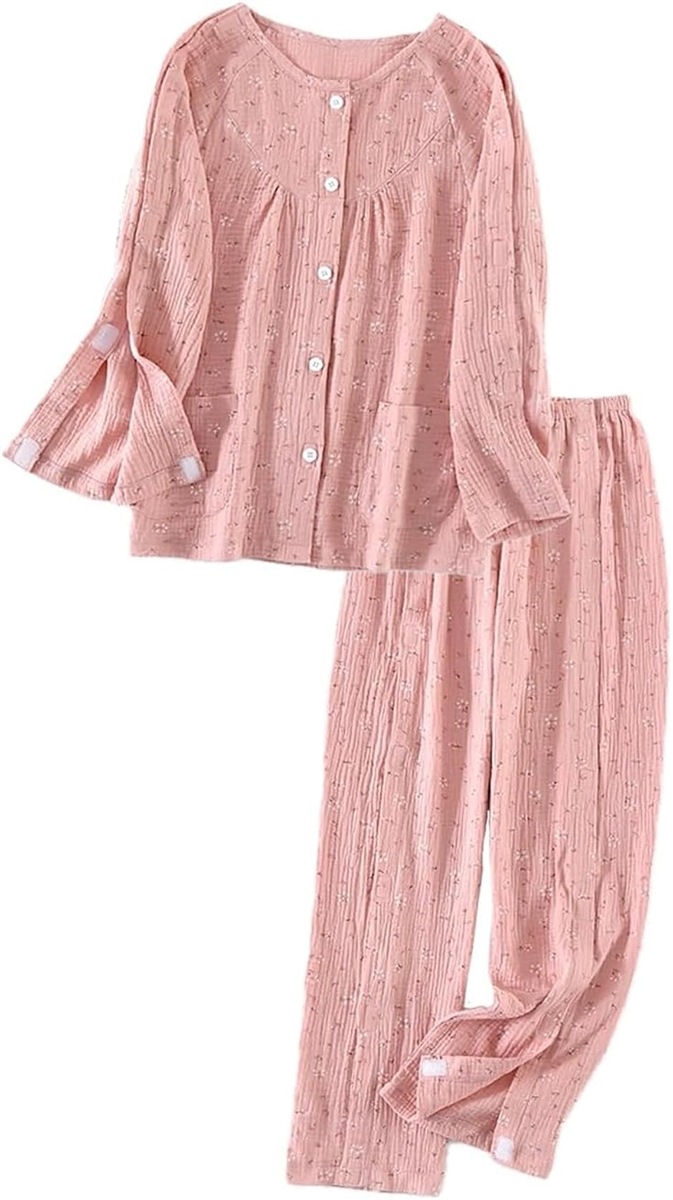介護パジャマ 女性 レディース 何か所もオー プン全開入院服 要介護 寝たきり 点滴 ガーゼ 介助 フルオープン 骨折(ピンク M)