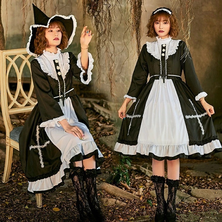 【最安値 大人気N0.1】ハロウイン衣装 コスプレ シスター 聖女 修道女 コスプレ衣装 ロリータ 修道服 修女 cosソックス コスプレ衣装 仮装 洋服 レディース