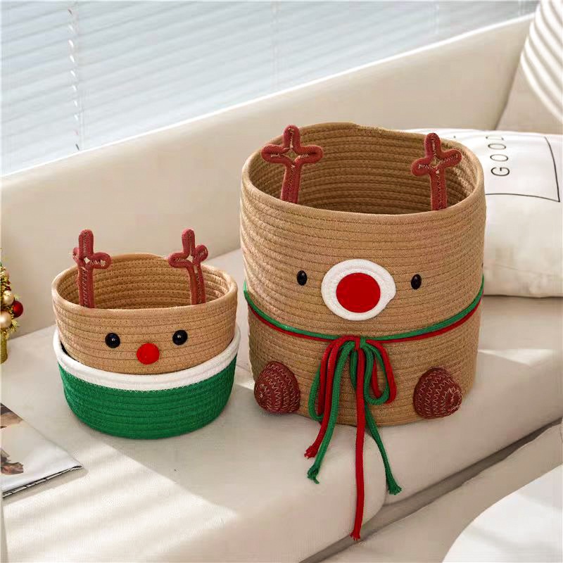 コットンロープ織りストレージバスケットクリスマスキャンディーバスケットギフトバスケットその他のソート