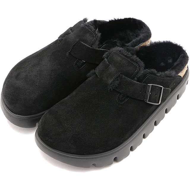 サンダル ボストン チャンキー シアリング [1028453] BOSTON レディース 厚底 コンフォートサンダル 健康サンダル BLACK SUEDE-LEATHER/FUR