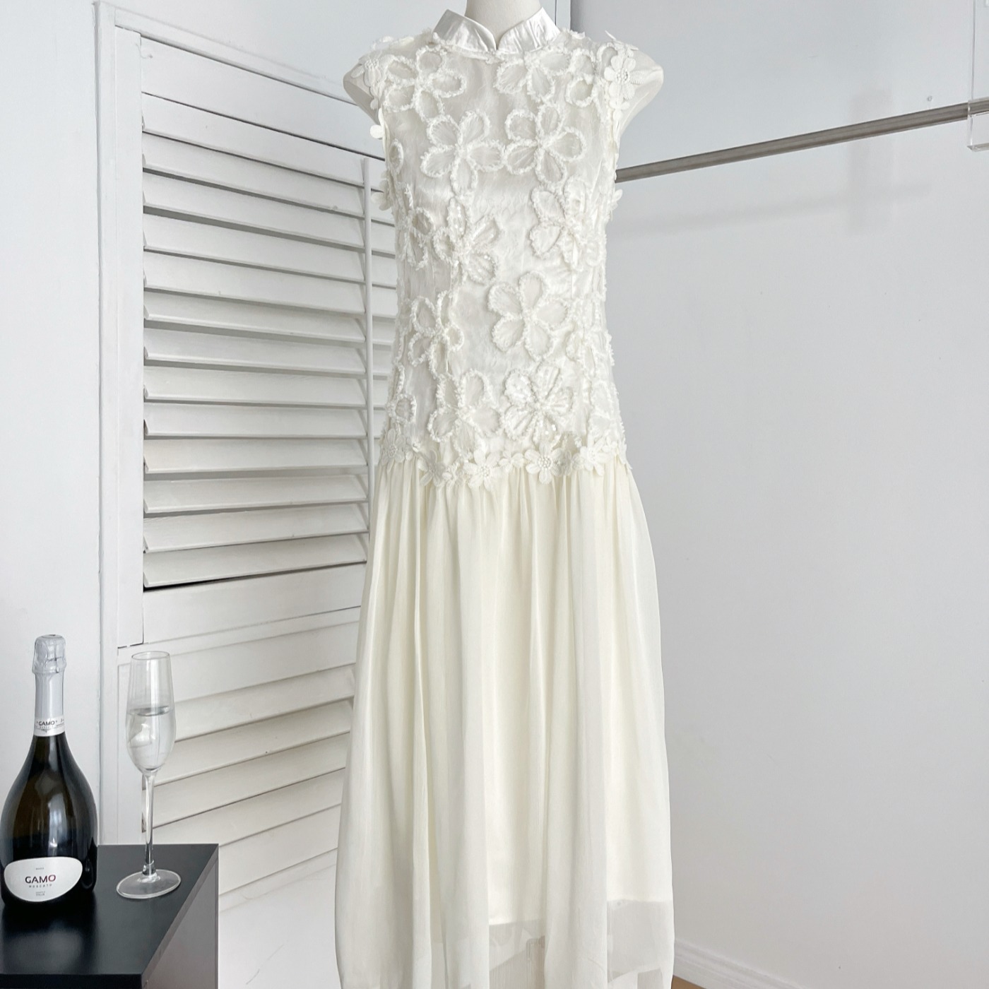 【急速出荷】凌茜恣禾白色フレンチチュールワンピース女日新中式レースチャイナドレス