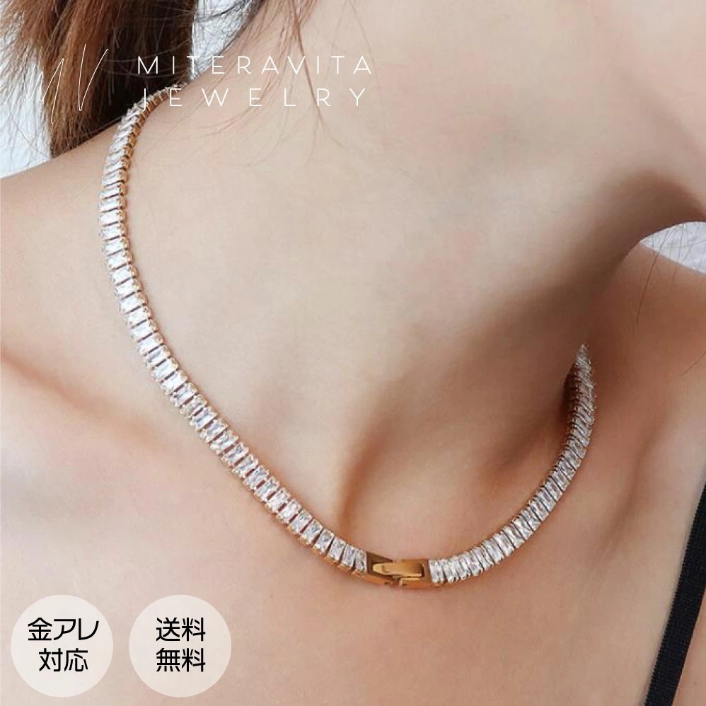 金属アレルギー対応 ネックレス サージカルステンレス ネックレス ブリンブリン ジルコニア チョーカー レディース シンプル アクセサリー 18Kコーティング ニッケルフリー n147