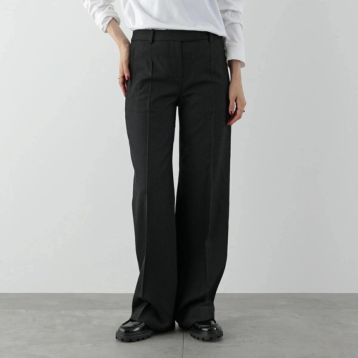 THE ROW ザ・ロウ パンツ BANEW PANT 7368 W2639 レディース テーラードパンツ ストライプ ローライズ バージンウール BME