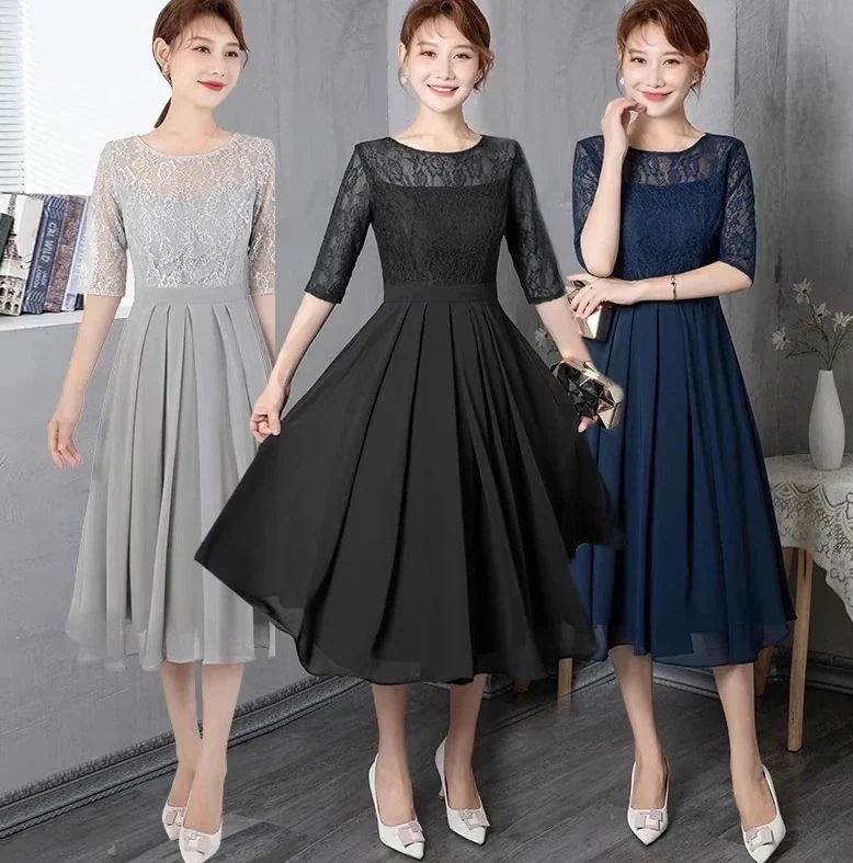 【急速出荷!】パーティードレス パーティードレス 結婚式 ワンピース ドレス 二次会 フォーマル 披露宴 膝丈 ひざ下 七分袖 代30代40代50代 謝恩会 二次会 演奏会 発表会 披露宴 結婚式 司