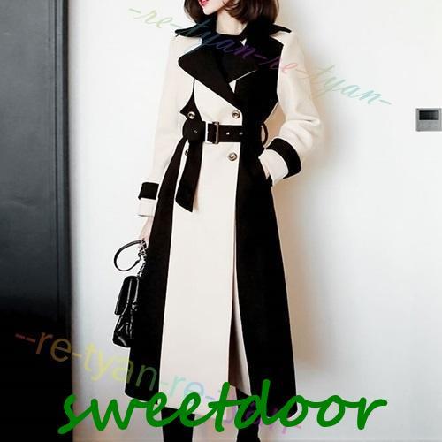 バイカラーが大人可愛い冬のロング厚手レディースチェスターコートレディースファッション コート