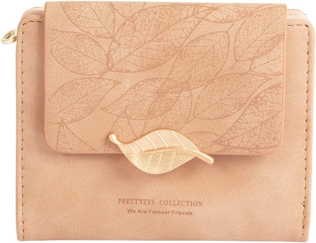 【20%OFFクーポン】ウォレット レディース 財布 小さめ 三つ折り 葉 英字柄 ボタン ファスナー 大容量 小銭入れ カード入れ 多機能 使いやすい 軽い コインケース シンプル おしゃれ プレゼ
