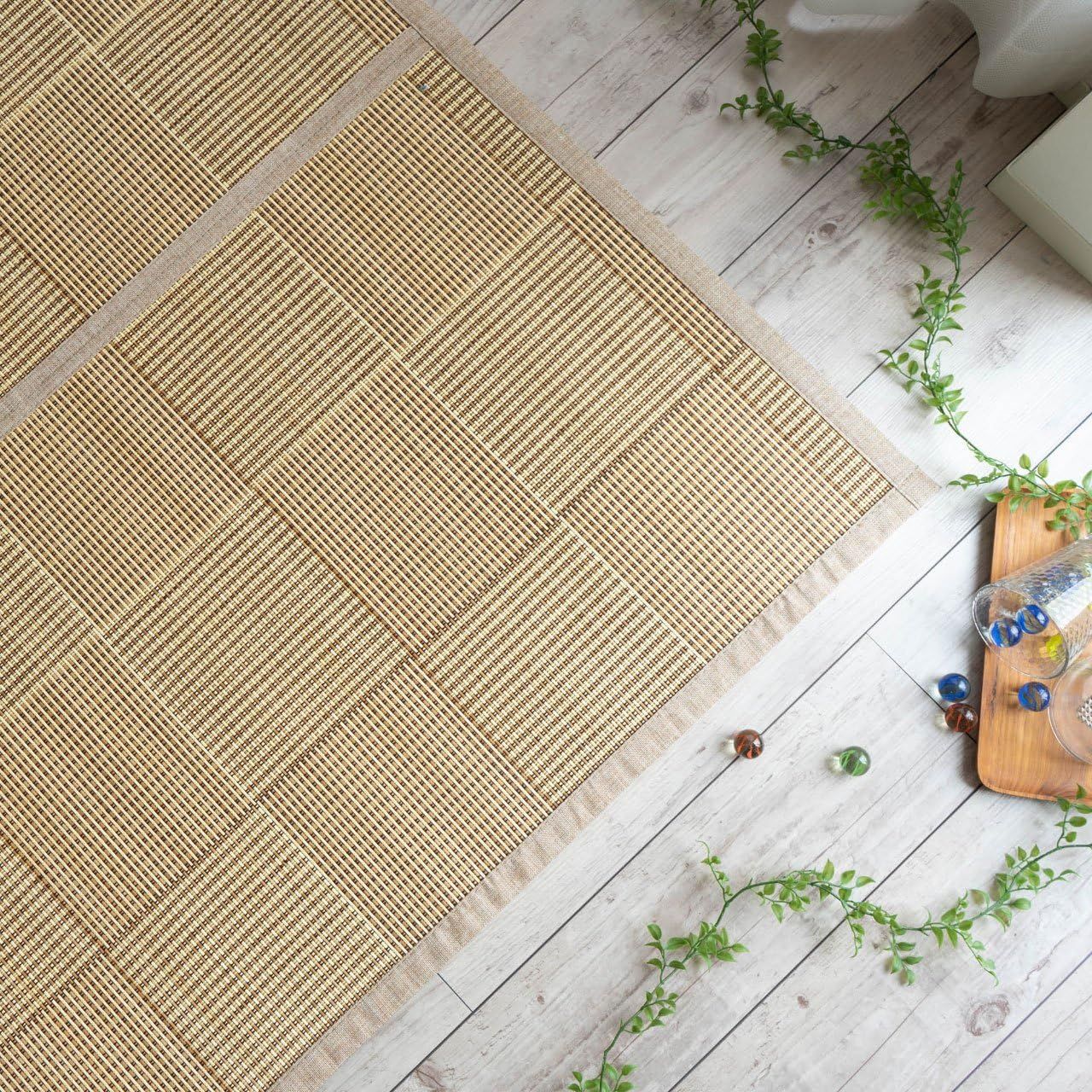 ひんやり 涼感 格子 夏 バンブー 竹ラグ 竹カーペット 180x240 ベージュ 3畳 たためる