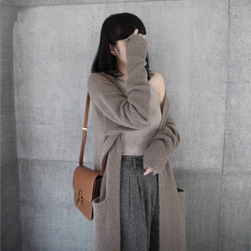 ロングニットカーディガン カジュアルニットセーター ロングカーディガン エレガントコーデ トップス アウター ニットソー セーター カーディガン ロング ロング丈 7分丈 ミディアム丈 袖あり 長袖