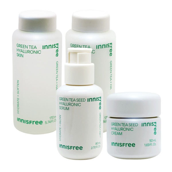 イニスフリーグリーンティーヒアルロン酸4種構成（化粧水+ローション+クリーム+セラム）