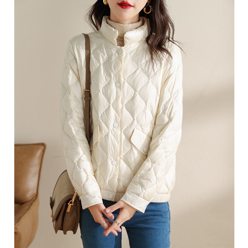 2022年冬新作 韓国風 軽量 暖かい ゆったり スリム ホワイトダックダウン スモールスタンドカラー ダイヤモンド ショートダウンジャケット レディース