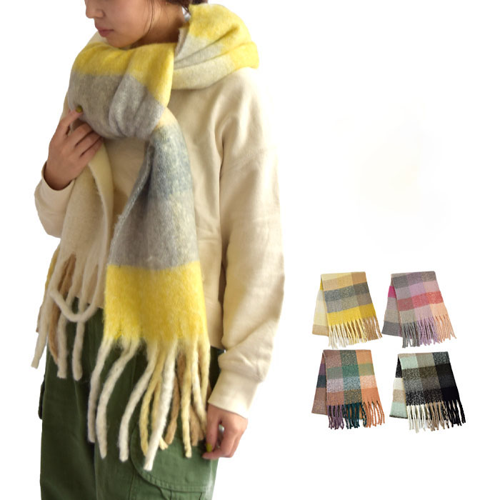 【2023秋冬新作】FURRY ファーリー マフラー グラデーションチェックマフラー レディース 春 秋 冬 ポリエステル 全4色 フリーサイズ 238LA830