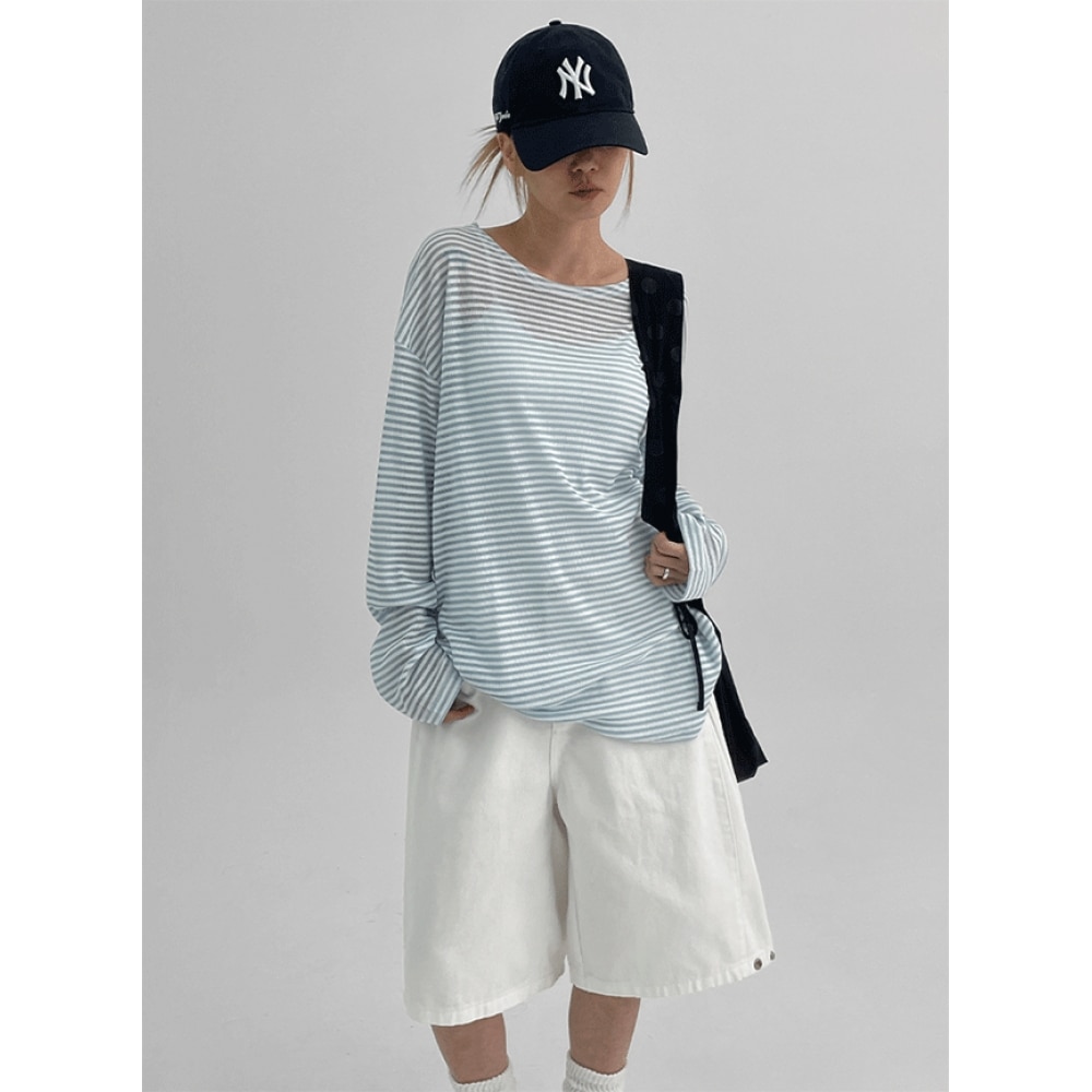 ブラックアップ コシェ ストライプ サマー ロングスリーブ Tシャツ