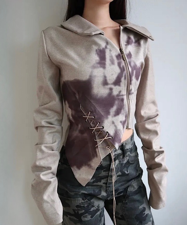 hazel 捺染 コルセット ウール クロップ ジャケット