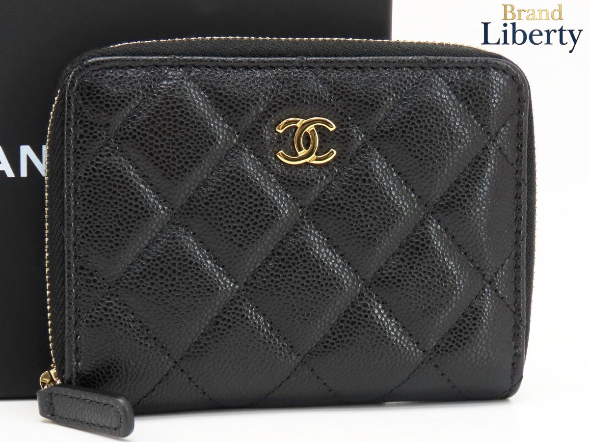 未使用シャネルCHANELマトラッセココマークキャビアスキンタイムレスクラシックスモールジップウォレットコンパクト財布ブラックゴールド金具グレインドカーフスキンAP4652