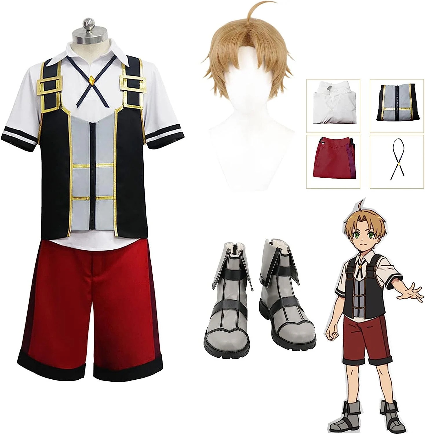 コスプレ衣無職転生異世界行ったら本気だすコスプレ衣ルーデウスグレイラットウィッグ付き長靴付きイベントパーティー変演出服クリスマスパーティーセパレート