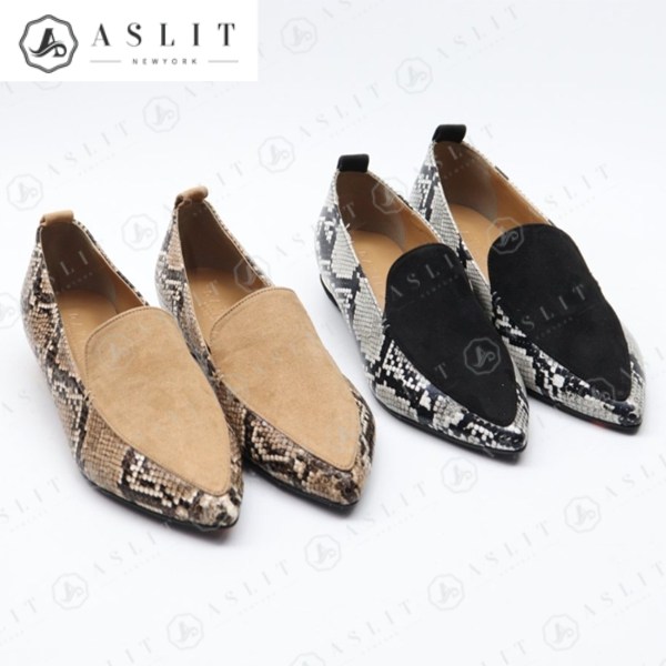 蛇皮 ツートン レディース フラット ローファー 短靴 2cm ローファー