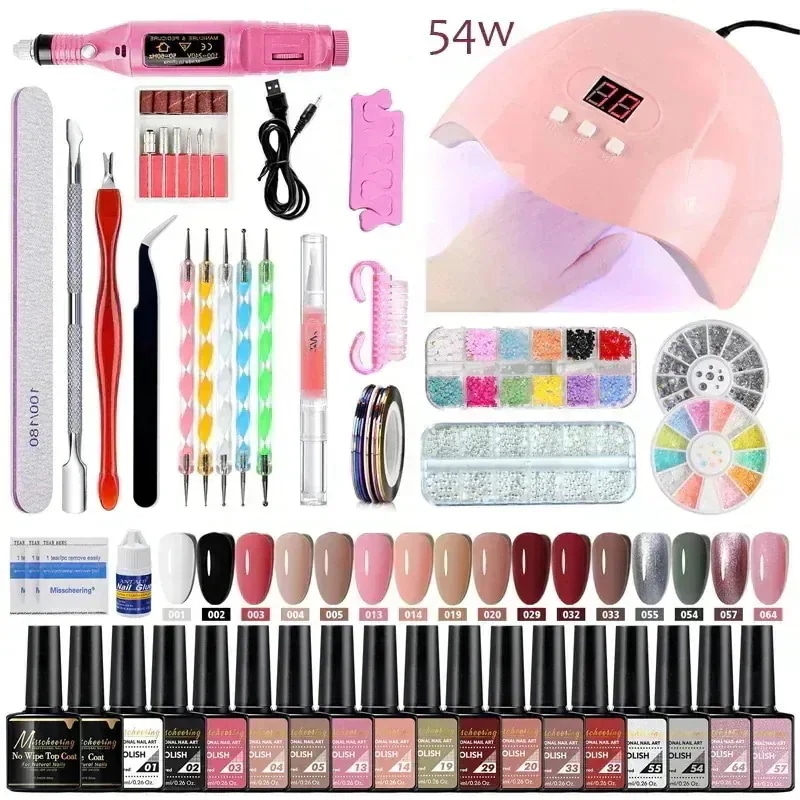 【初心者向け】ジェルネイルスターターキット 54W LEDライト付き 簡単3ステップ セルフネイルフルセット