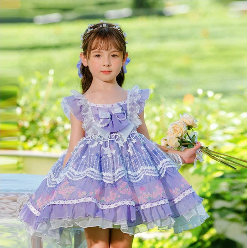 子供ロリータ服 lolita ジャンパースカート 子どもワンピース パニエ付き ロリータワンピース キッズドレス ゴスロリ フリル 甘ロリータ プリント柄 姫様ドレス ジュニア コスチューム コスプレ