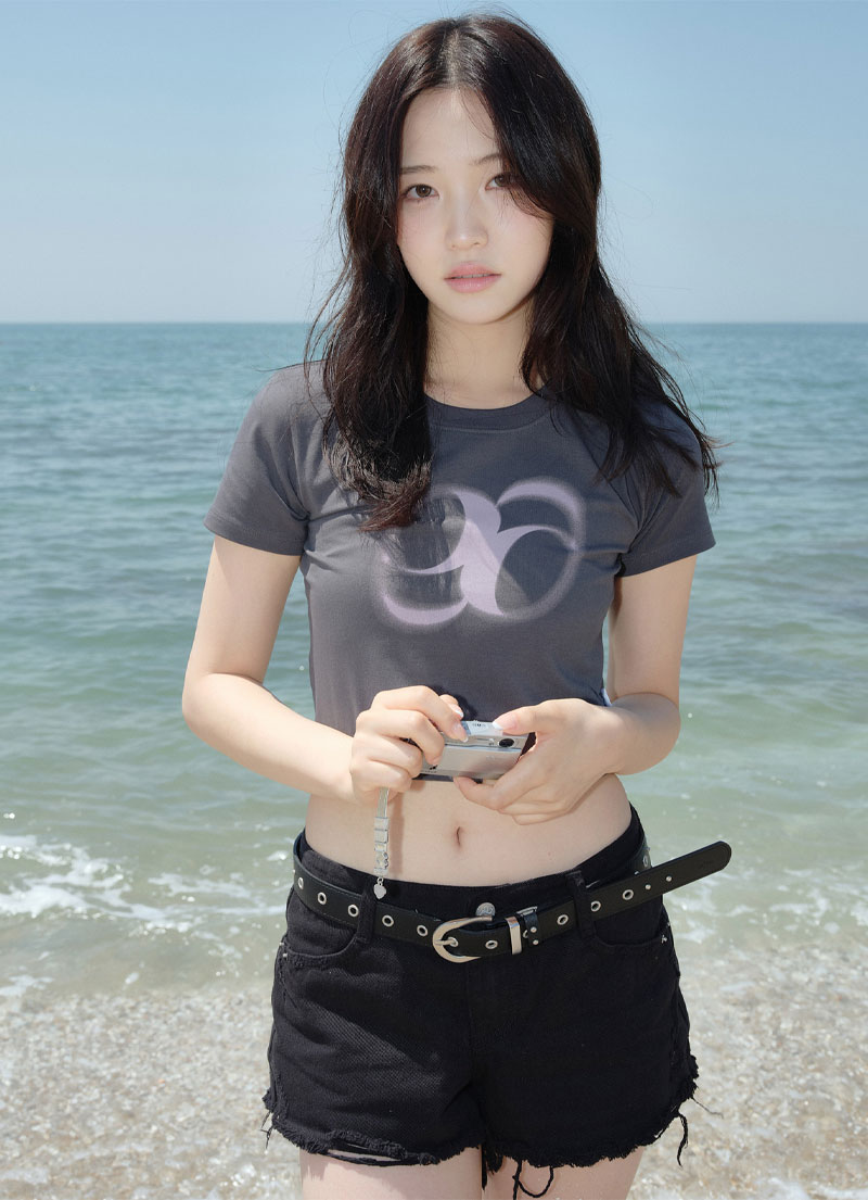 【AS"ON】 HOLIDAY CROPPED T-SHIRT / CHARCOAL 正規品