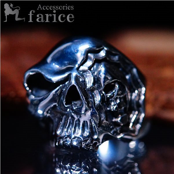 ダブルフェイス ゾンビティックデススカルシルバーリング