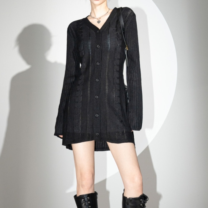Punching Knit Dress BLACK / IVORY