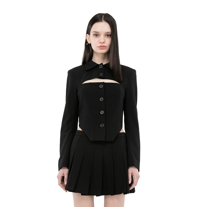 WOMEN CUT OUT SHORT JACKET BLACK