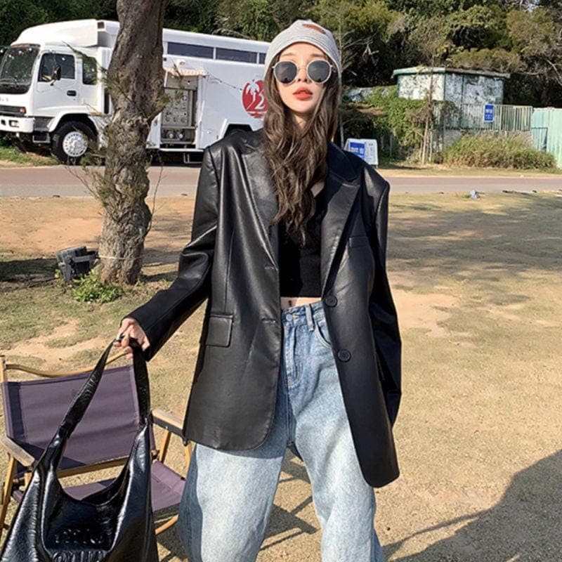 スーツジャケット 高級感 PU 秋 ゆったり レディース アウター 皮ジャンパー ジャケットセミロング アウター ダウンジャケット