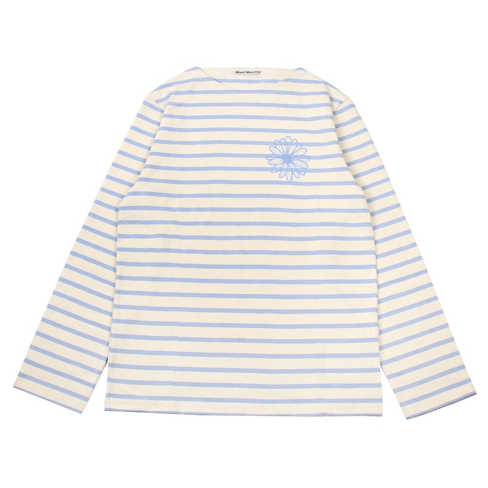 Tシャツ TSHIRT LONG SLEEVE STRIPE BLUE BLUE 長袖 レディース 韓国 ファッション アパレル 刺繍ロゴ