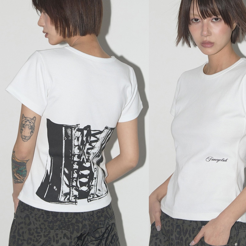 Back Corset T-Shirt (White) F25QB096 バックコルセットTシャツ 5,262円