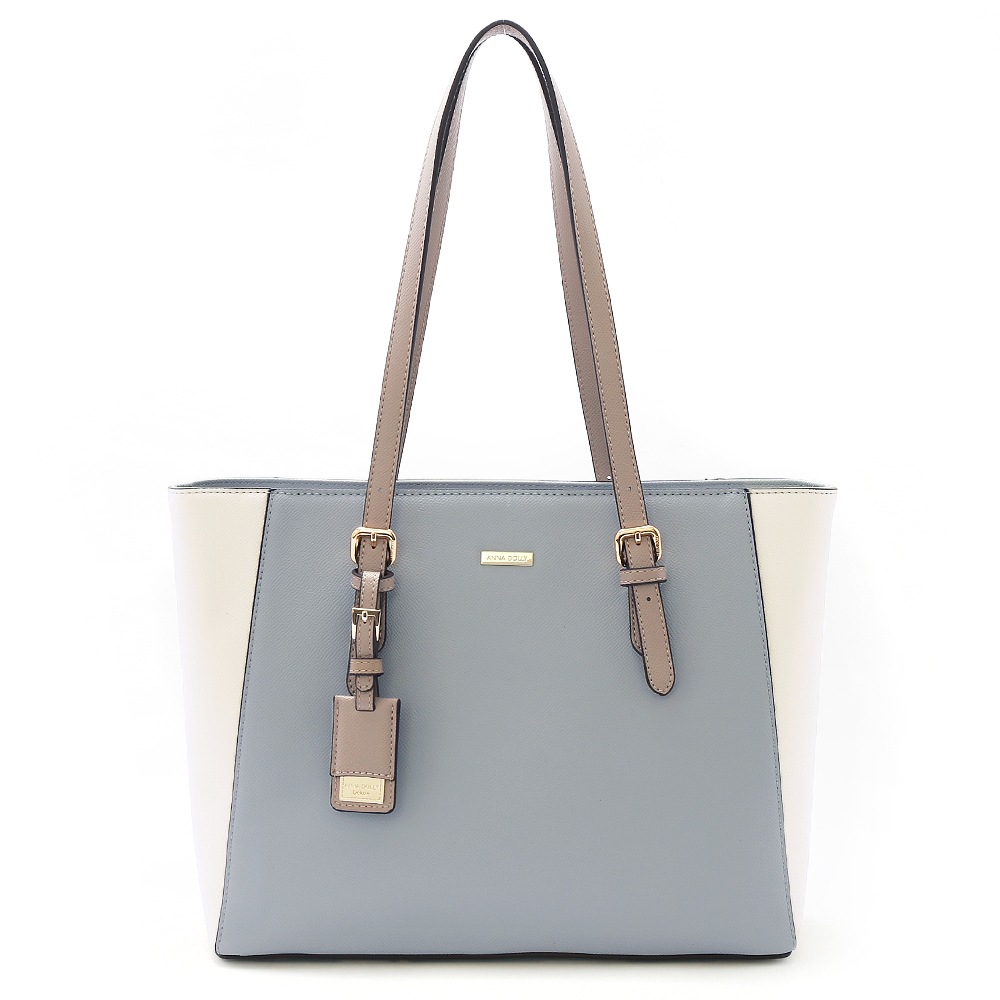 通勤通学 シンプルで合わせやすいトートバッグ スカイグレーXホワイト