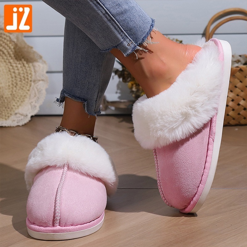 女性の秋と冬韓国スタイル綿スリッパプラスベルベット家庭用ファーつま先屋内滑り止め家庭用綿スリッパ