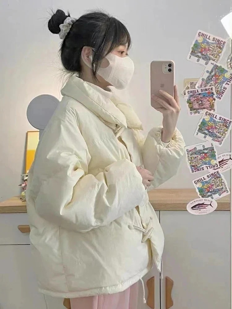 スウィートホーンボタンダウンジャケット女性用2024小さめショート綿パンジャケット学生用