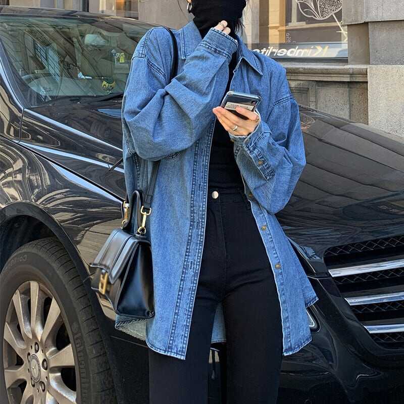 デニムシャツ レディース 羽織り オーバーサイズ 美シルエット ドロップショルダー デニム 韓国 インスタ映え 高見え オルチャン 可愛い かわいい かっこいい カジュアル 大人 上品 lout042