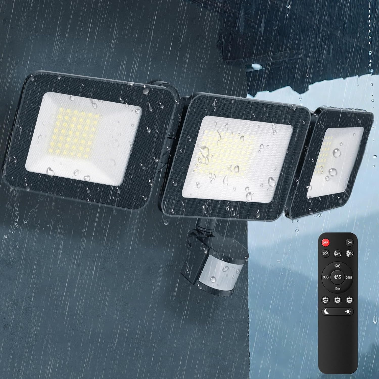 CLY センサーライト 屋外 LED投光器 100W 昼白色 6500K 超爆光 3灯式 10000LM IP66防水 コンセント式 人感 LEDライト[2025年最新改良 3面発光 リモコン操作