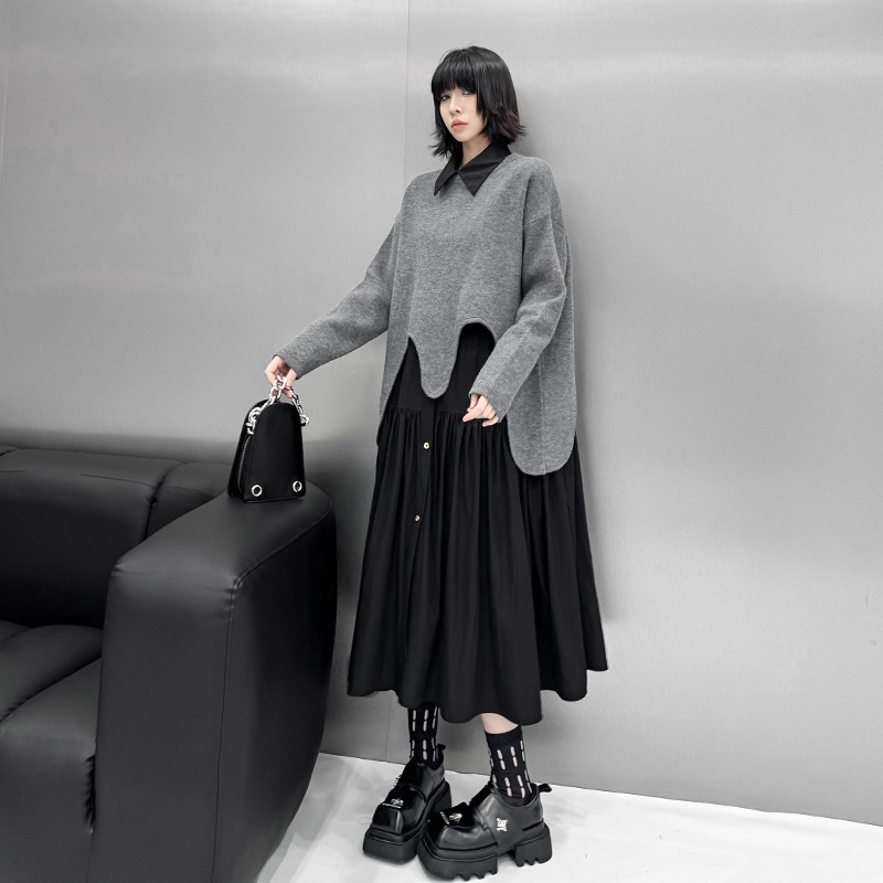 【J.Fashion】 2025秋 ワンピースセット ニット＋シャツワンピース おしゃれ レディース セットアップ 関連商品購入可能 メガ割