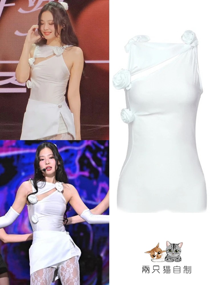 Jin Zhini白立体花中空トップベストとスカートスーツステージパフォーマンス