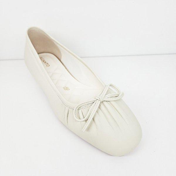 天然ラムスキン レディース スクエア リボン フラット シューズ(2CM) LCWD73U613-39_KG