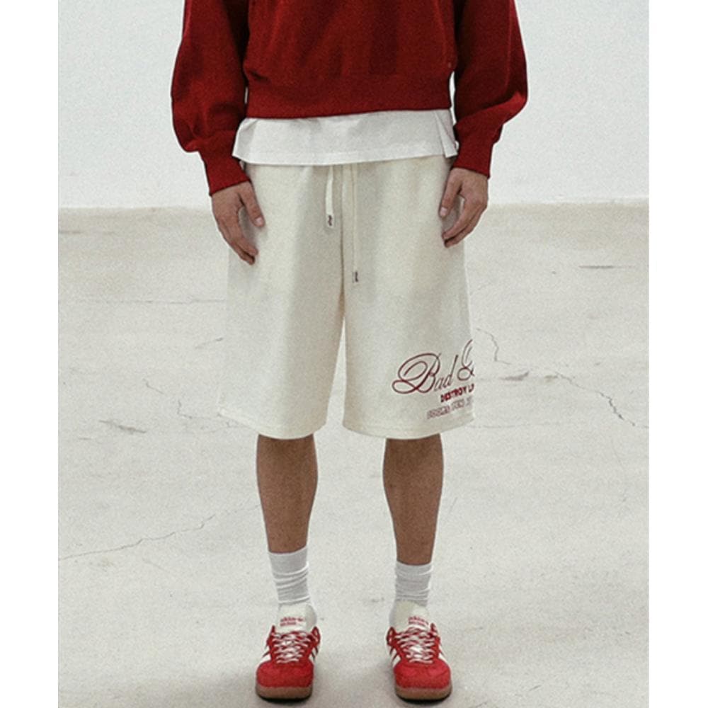BADBLOOD Classic Logo Bermuda Pants Cream White w-srt24