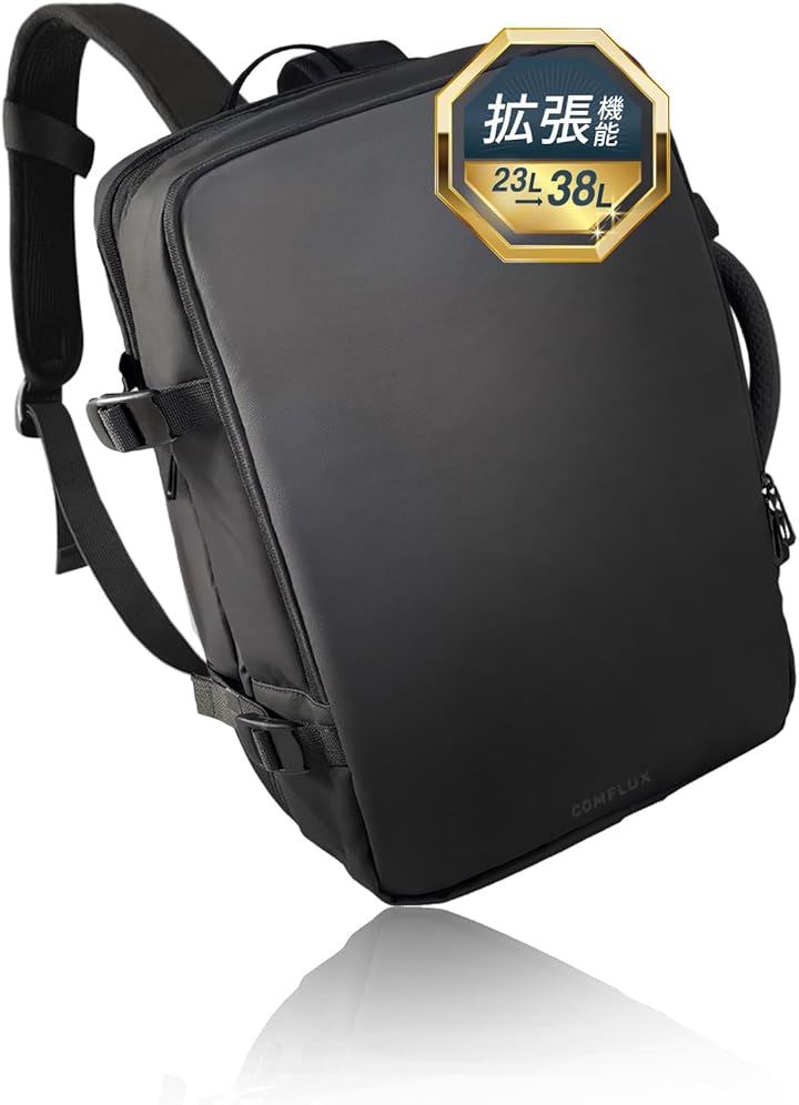 国内メーカー 日本発 ビジネスリュック メンズ バッグ 大容量 拡張 防水 撥水 シンプル 自立 2泊 スーツ 23L 38L 通勤 通学 出張 旅行 機内 ギフト(ブラック, 大型)