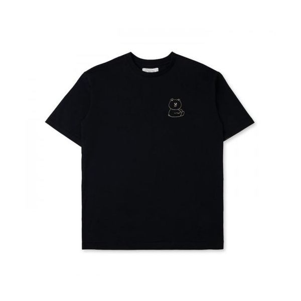 LINE FRIENDSラインフレンズメイドバイブラウンシグネチャー刺繍ブラック半袖Tシャツ